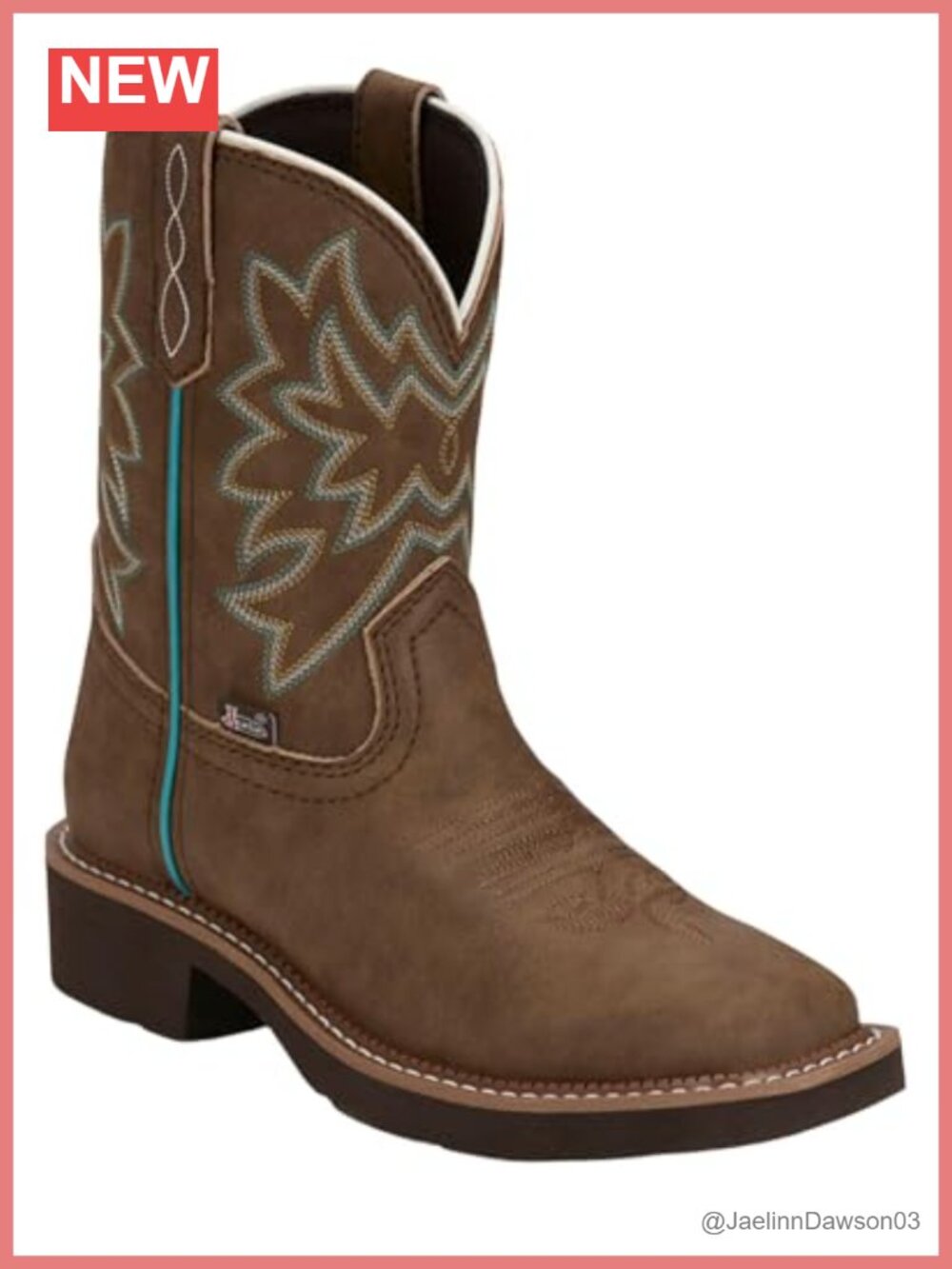 Justin Sunny 8" Women's Full-Grain Leather Square Toe Cowboy Boots Mid-Calf